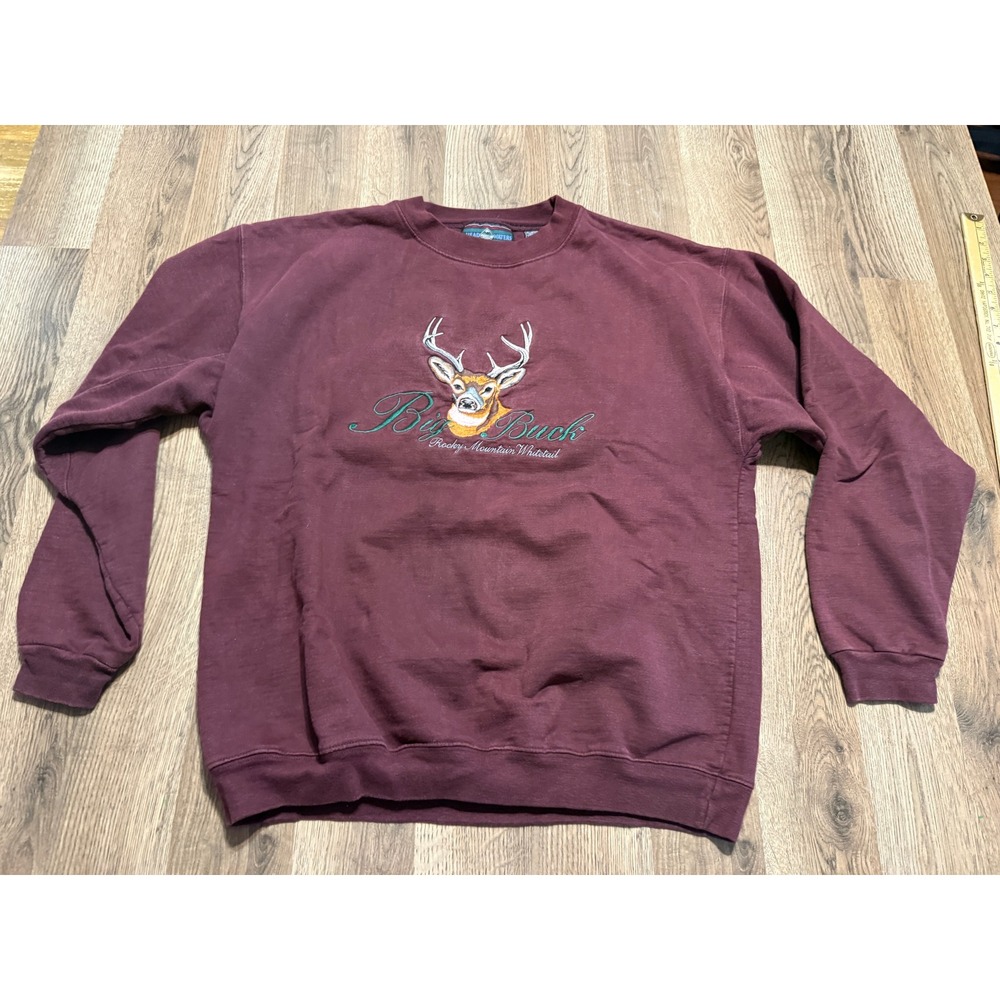 Headwaters Sweatshirt Mens Size L Burgundy Embroidered Whitetail Deer Big Buck